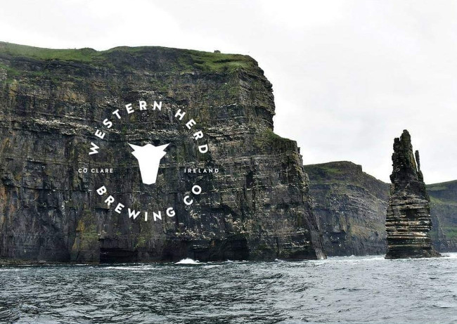 West of Ireland cliffs with the branding for Western Herd emblazoned.