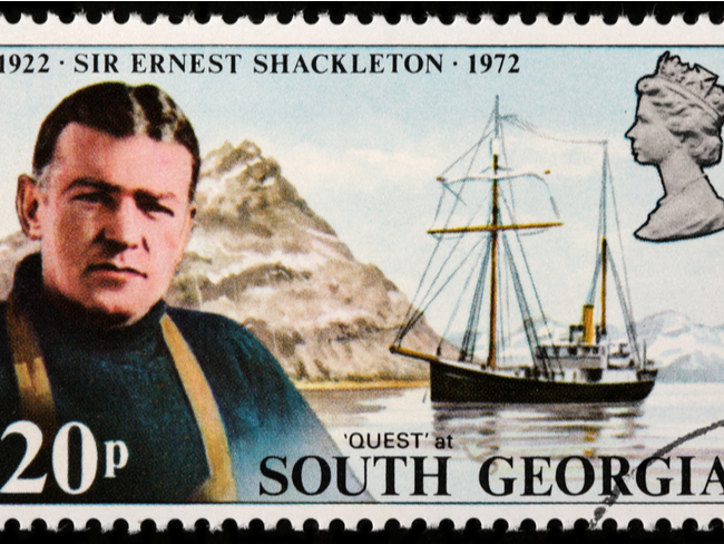 Ernest Shackleton the explorer on a postage stamp.
