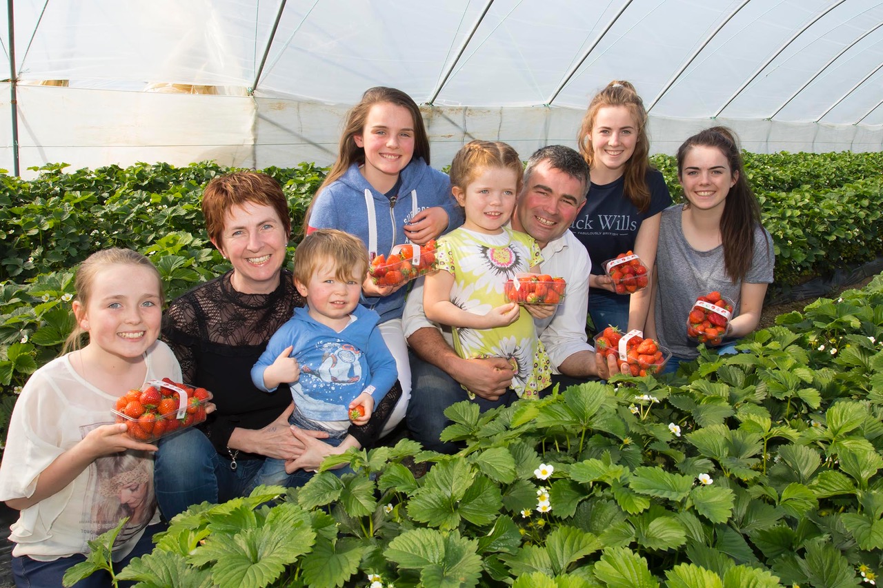 Greenhill Fruit Farm. From left; Sadbh, Dierdre, Edmund, Aoibhinn, Abigail, Eamon Mairead and Annalise Crean.Photo;Mary Browne