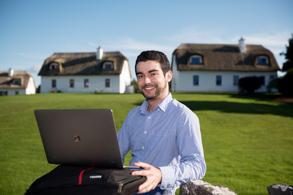 Dan Fahy (27) who availed of local spaces and high speed broadband to work for two international from Kinvara, Co Galway.