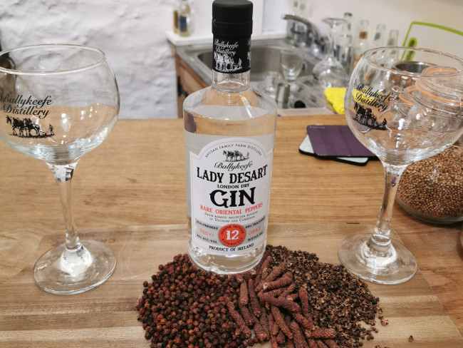Image of a bottle of gin surrounded by spices.