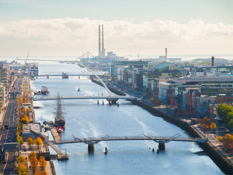 Panoramic view of Dublin docklands.