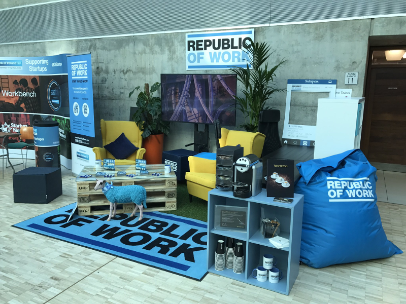 View of Republic of Work space with carpets, beanbags and livery.