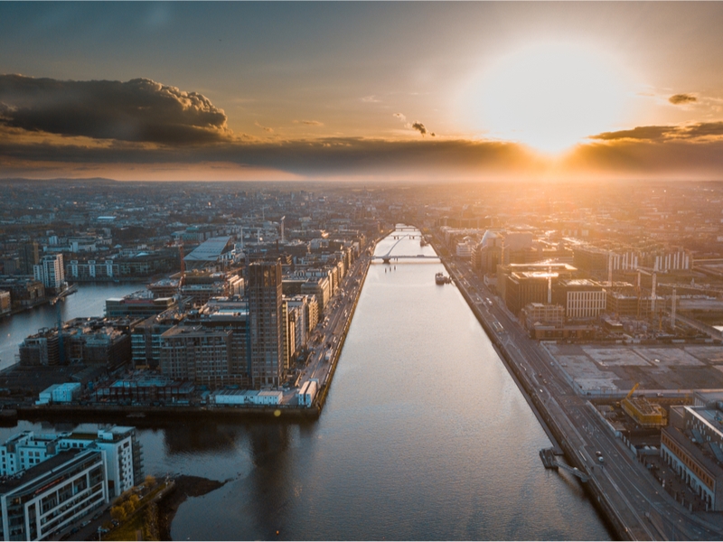 Sun setting over Dublin.