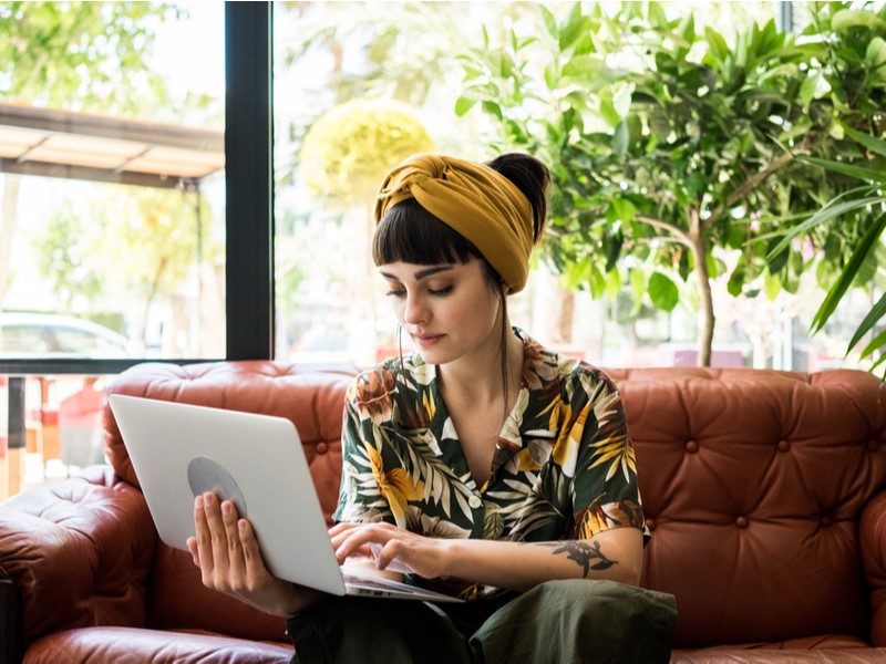 Woman working at home.