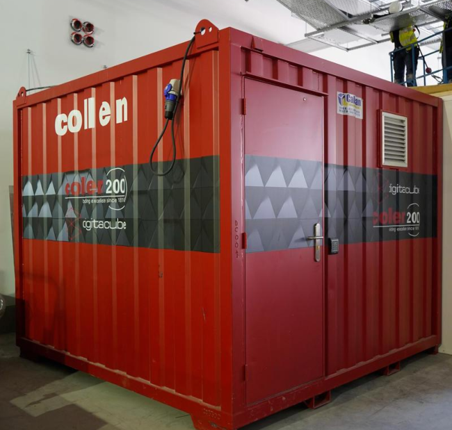 Red shipping container.