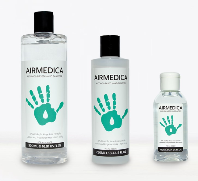 Different sizes of Airmedica bottles.