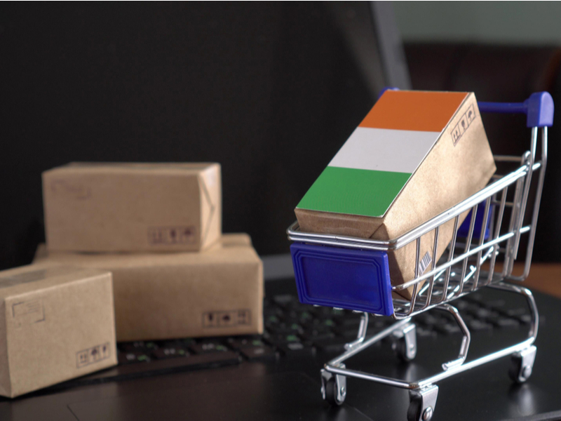 shopping trolley on a keyboard with Irish marked box.