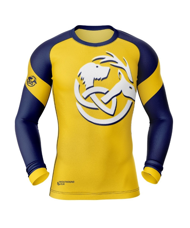 Blue and yellow football jersey.