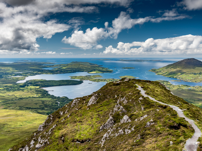 Rugged mountains and sea in Connemara.