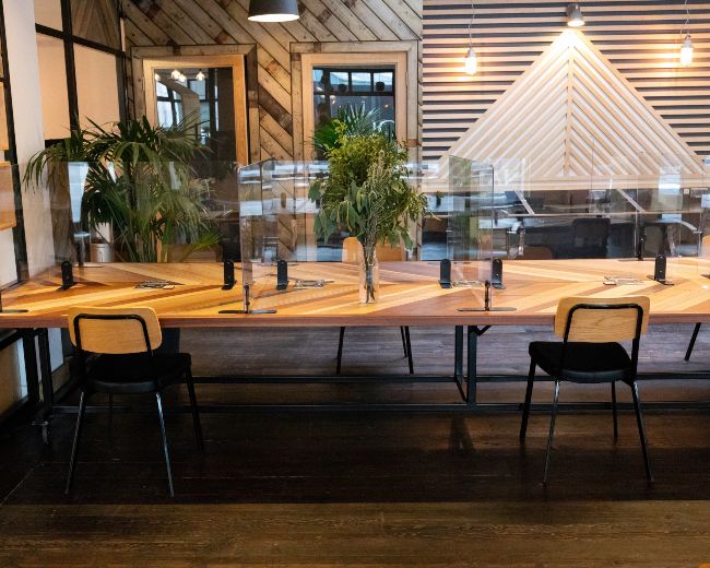 spaced out desks at the Tara Building.