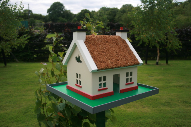 Irish cottage-style birdhouse.