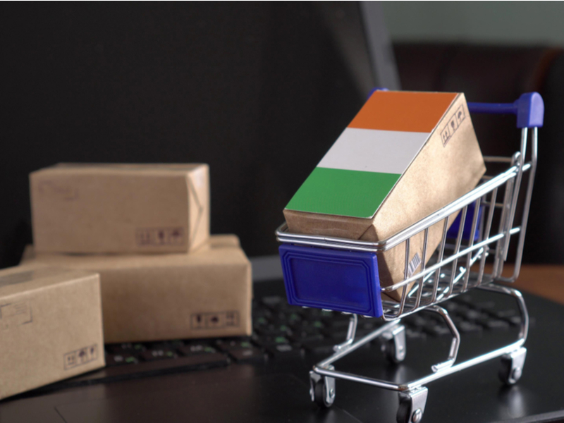 trolley with a box with Irish flag.