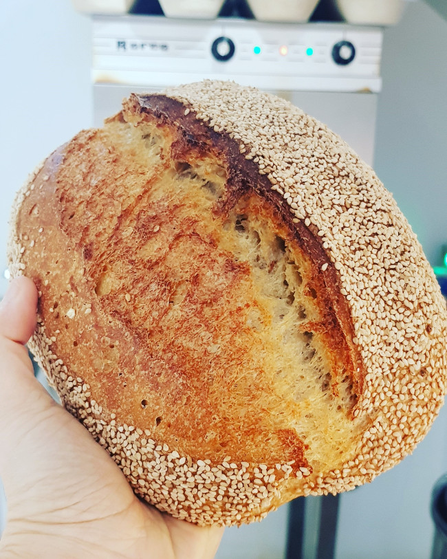 A loaf of artisan bread.