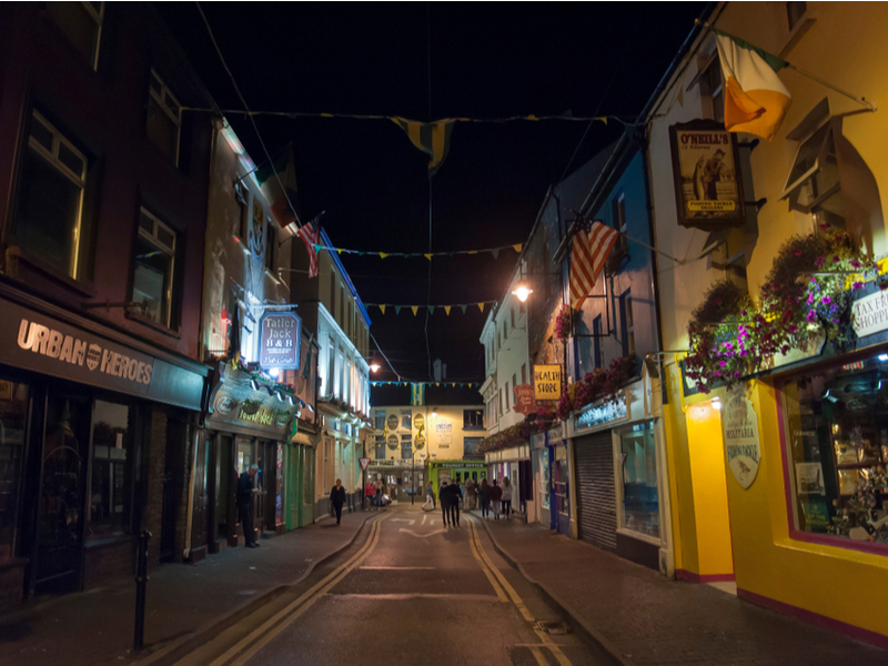 deserted street at night in Killarney.