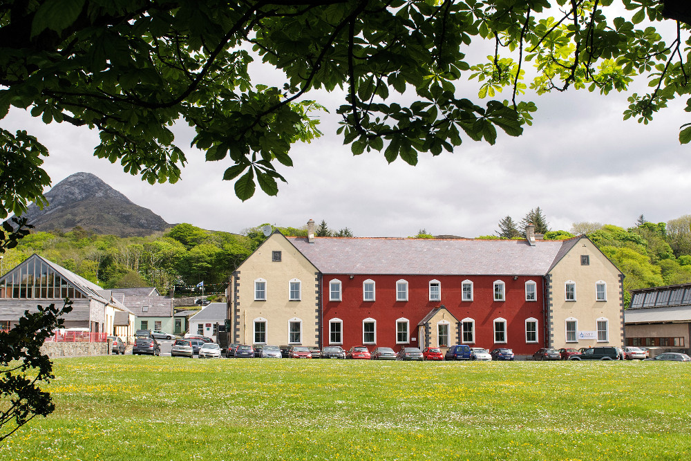 Red-coloured building that is HQ of Connemara West.