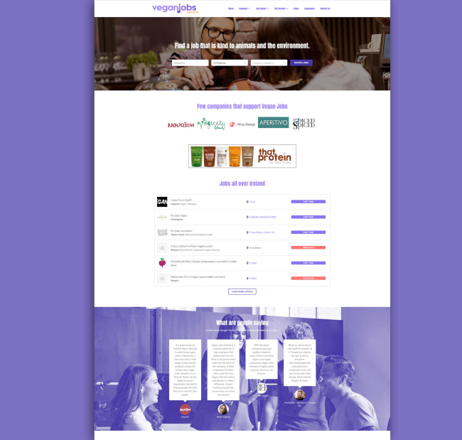 Screenshot of Vegan Jobs Ireland site.
