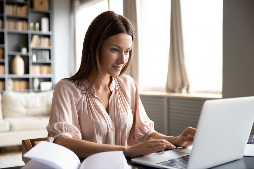 young woman working from home.