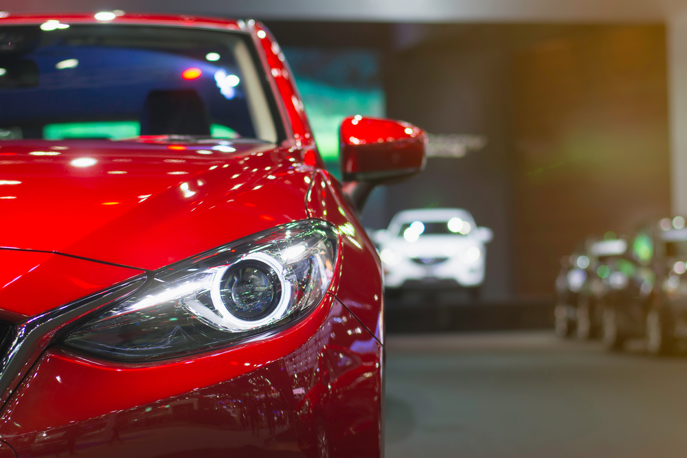 shiny new red car.