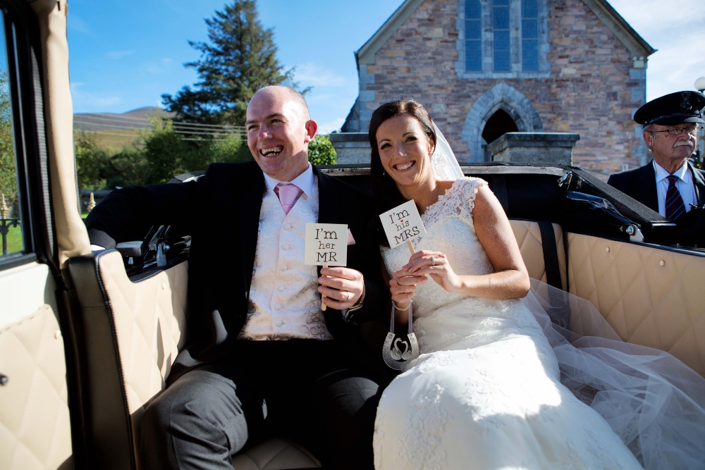 A young couple on their wedding day.