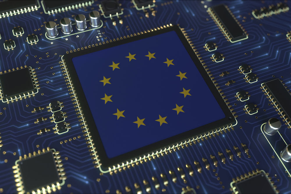 Microchip with EU flag on it.