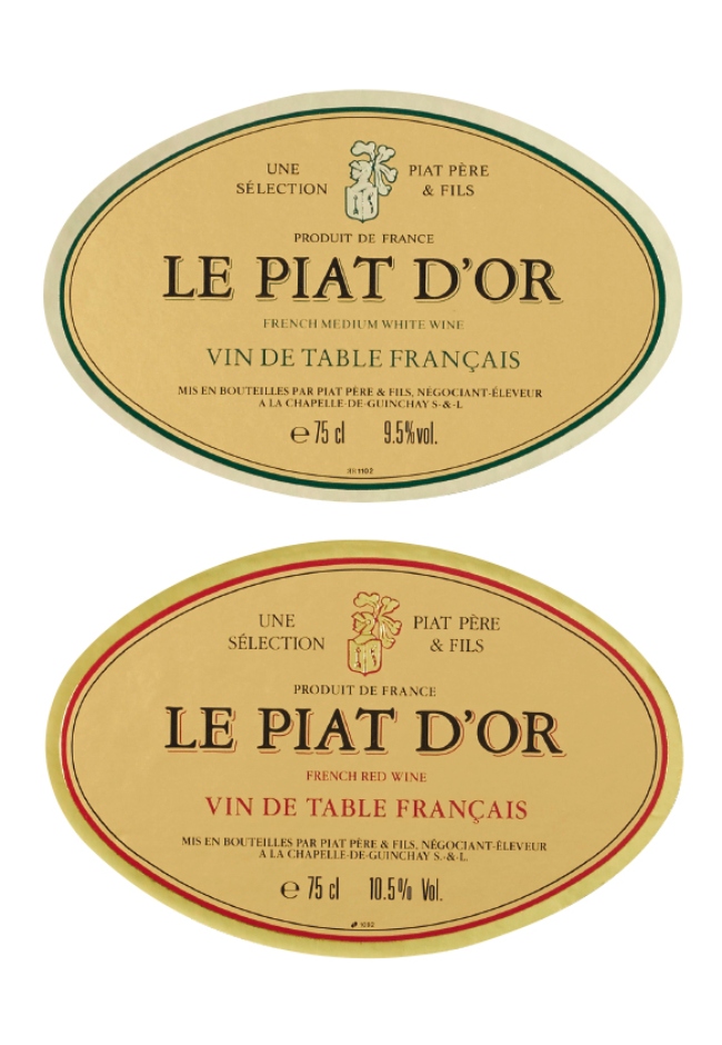 Labels for Piat D'Or.