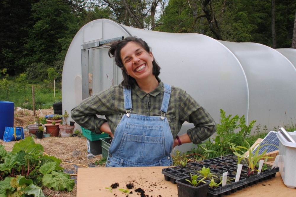 Smiling woman gardening.