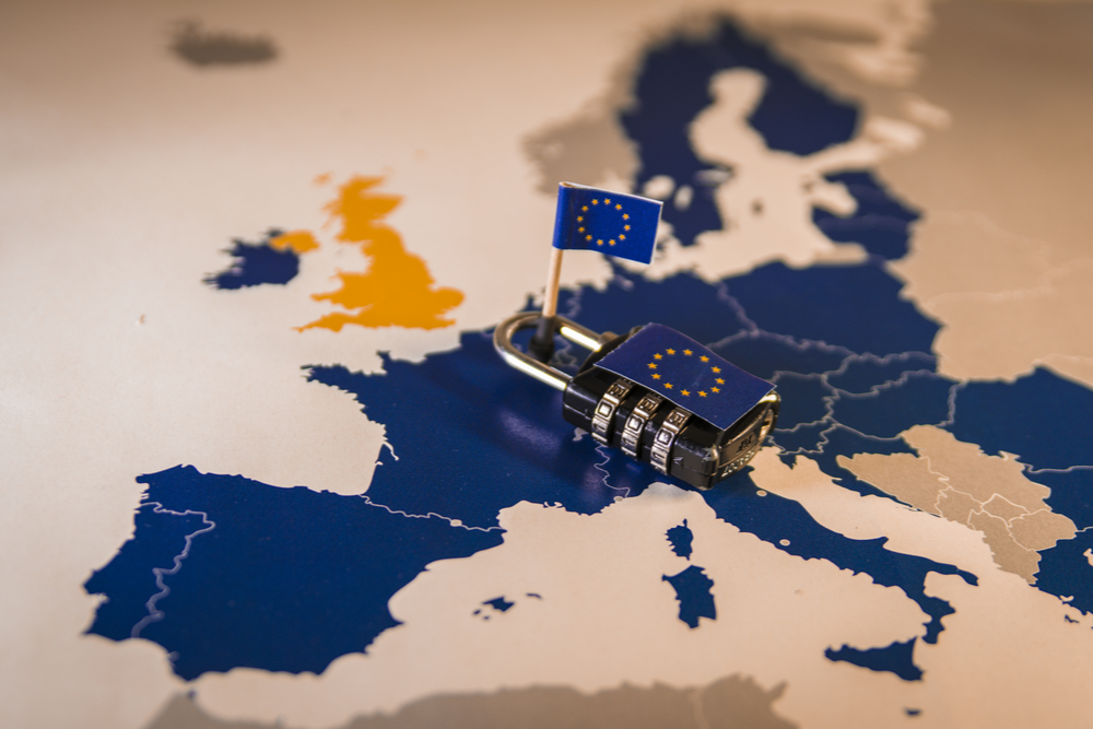 Padlock on a map of post-Brexit EU.