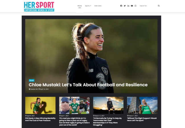 Screenshot of Her Sport web page.