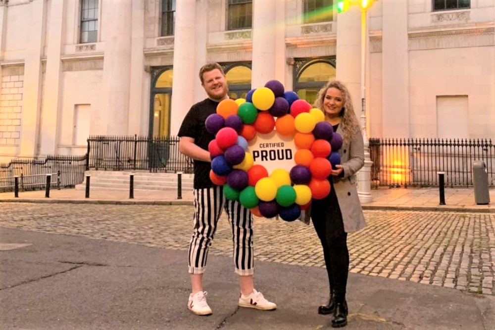 Man and woman celebrating Pride in Dublin.