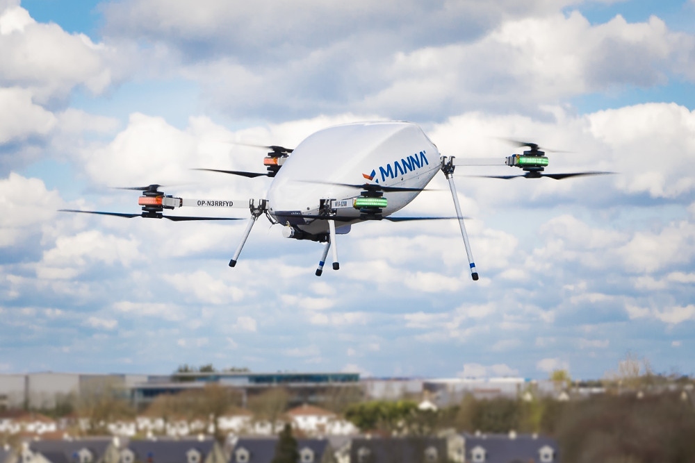 Delivery drone flying in Ireland.