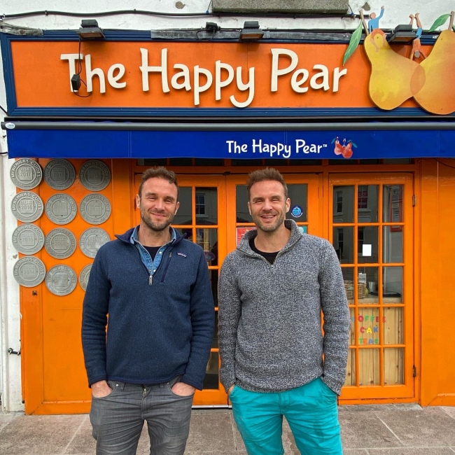 Twin brothers outside The Happy Pear shop in Greystones.