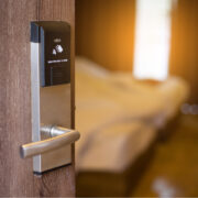 Smart card door key lock system in hotel.