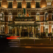 Shelbourne Hotel in Dublin at night.