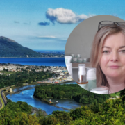 Woman inset on image of Carlingford Lough.