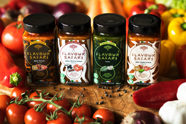 Four jars of sauces made by Flavour Safari.