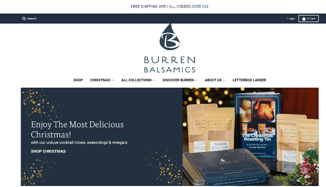 Screenshot of Burren balsamics website.