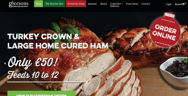 Screenshot of Gleesons butchers website.