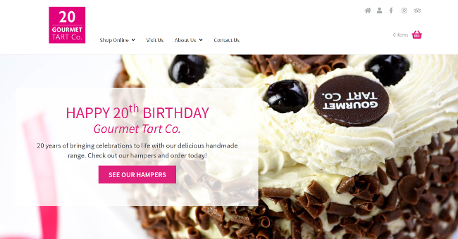 screenshot of gourmet tart co website.
