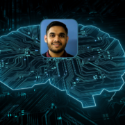 Man inset on image of digital brain.