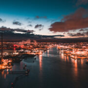 beautiful panoramic of Dublin port.