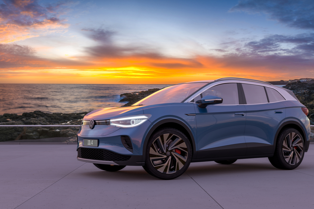 Electric car beside sea.