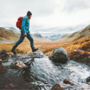 Man hiking in the mountains.
