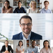 Multiple colleagues on a remote work call.