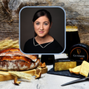 Woman inset on an image of Irish food.