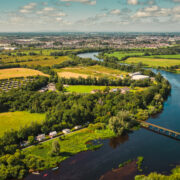 Aerial view over River Shannon, located between County Limerick and Clare.