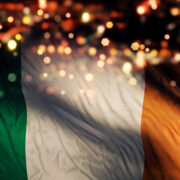 Irish flag with digital lights on top.