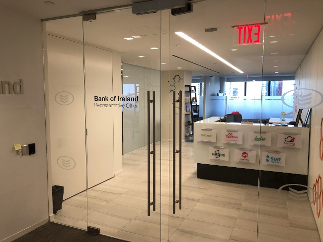Entrance to Bank of Ireland office in New York city.