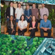 Group of people overlaid on image of Dublin.