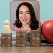 woman inset on image of money and a heart.